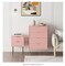 A small dresser for a bedroom, living room, closet, or hallway that is pink diamond in color. Tall storage dresser chest cabinet organizer unit with metal legs.